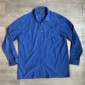 Vintage 80s Blue Brandini Le Collezioni Mens Button Down Shirt Soft Suede Size L